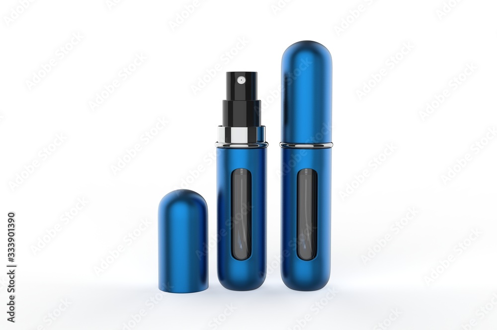 Blank Refillable Aluminum Atomizer For Branding, 3d render illustration. Blank Refillable Aluminum Atomizer For Branding, 3d render illustration.