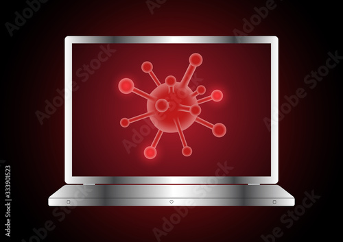 Fototapeta Naklejka Na Ścianę i Meble -  COVID-19 Coronavirus disease laptop computer vector illustration