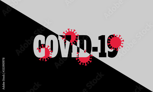 Covid-19 lettering on black and gray background. Coronavirus outbreak concept.