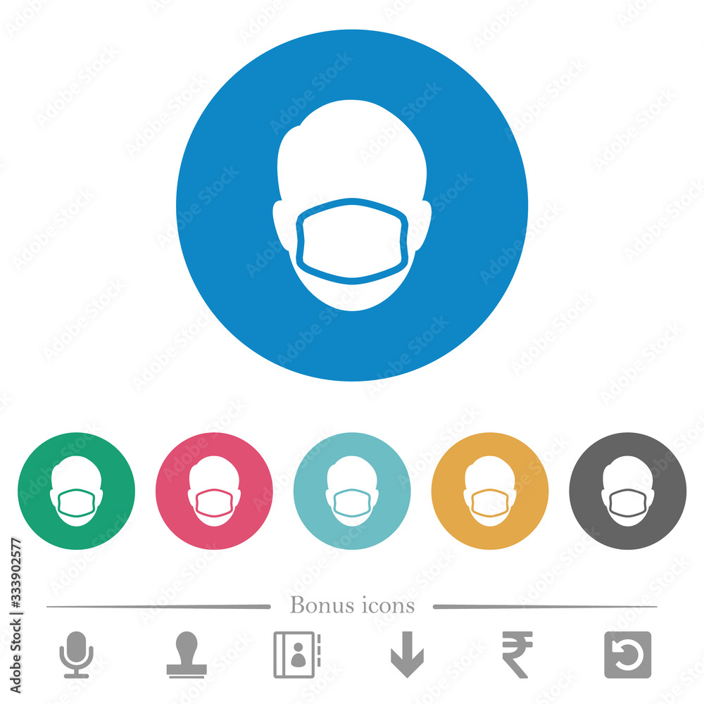 Face with medical mask flat round icons Face with medical mask flat round icons
