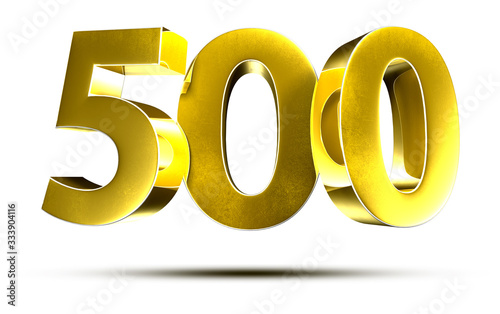 3D illustration Numbers 500 Gold isolated on a white background.(with Clipping Path)