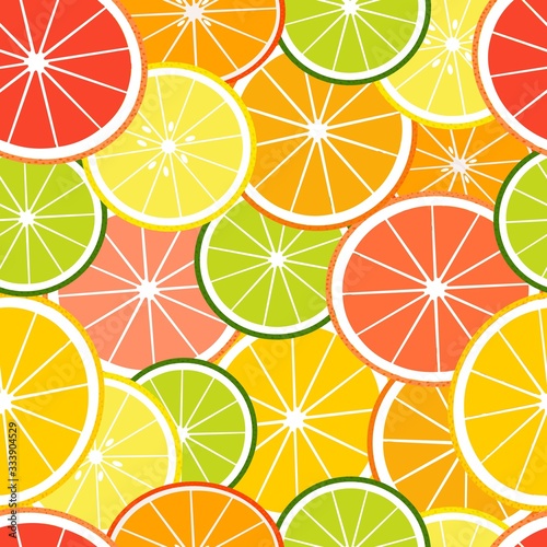 Tropical seamless pattern with slices fruits. Vector fruit background or wallpaper.