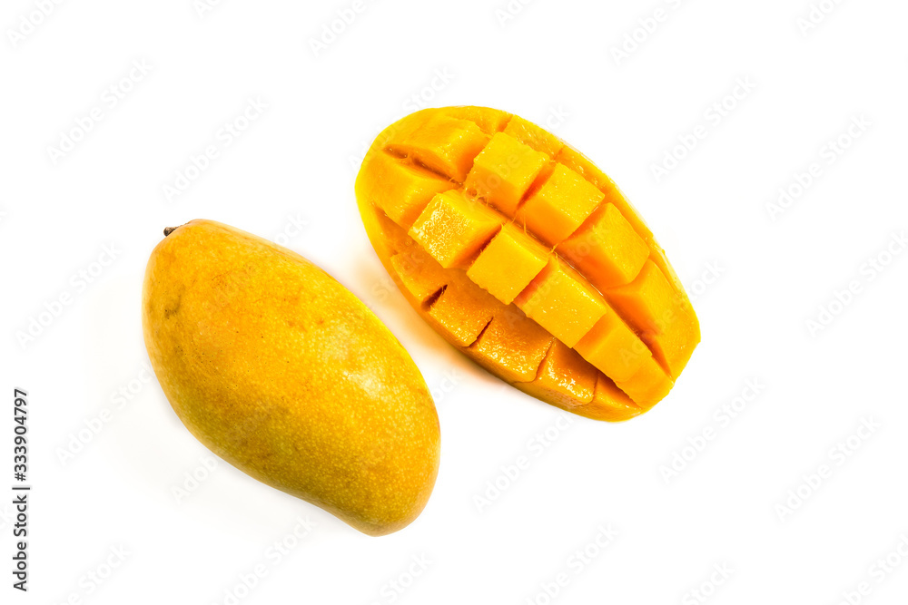 mango slice isolated on white background. Top view. Flat lay mango slice isolated on white background. Top view. Flat lay