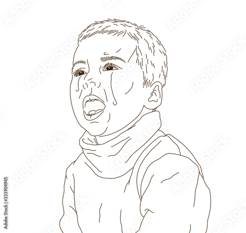 Crying little boy kid unhappy and emotional in tantrum vector illustration, cute child is crying with tears.