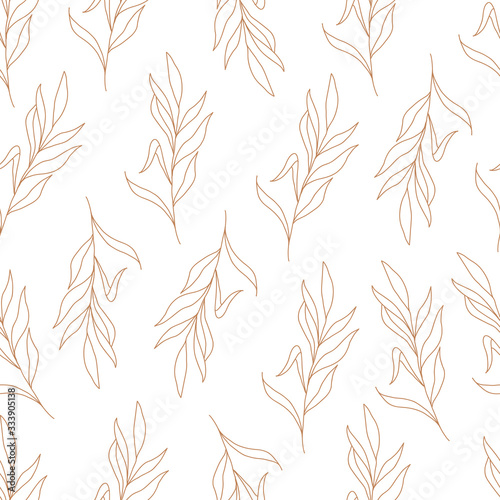 Seamless floral pattern. Modern background with yellow leaves and branches