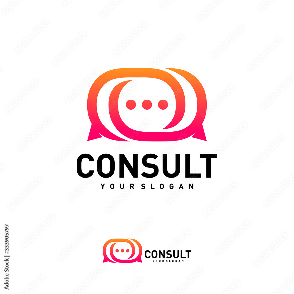 Obraz premium Business consulting logo template. Speech bubble vector design. Consult logotype