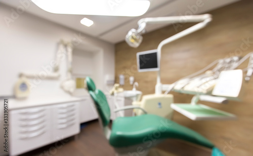 Fototapeta Naklejka Na Ścianę i Meble -  Blurred photo of modern dental office with chair and monitor