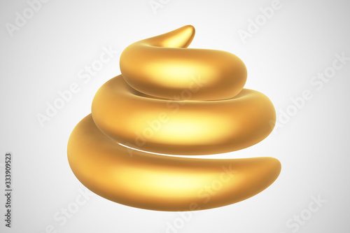 3D golden turd isolated on white background. Golden poo award for worst company and business or humorous funny gift. Vector illustration of shit made of gold.