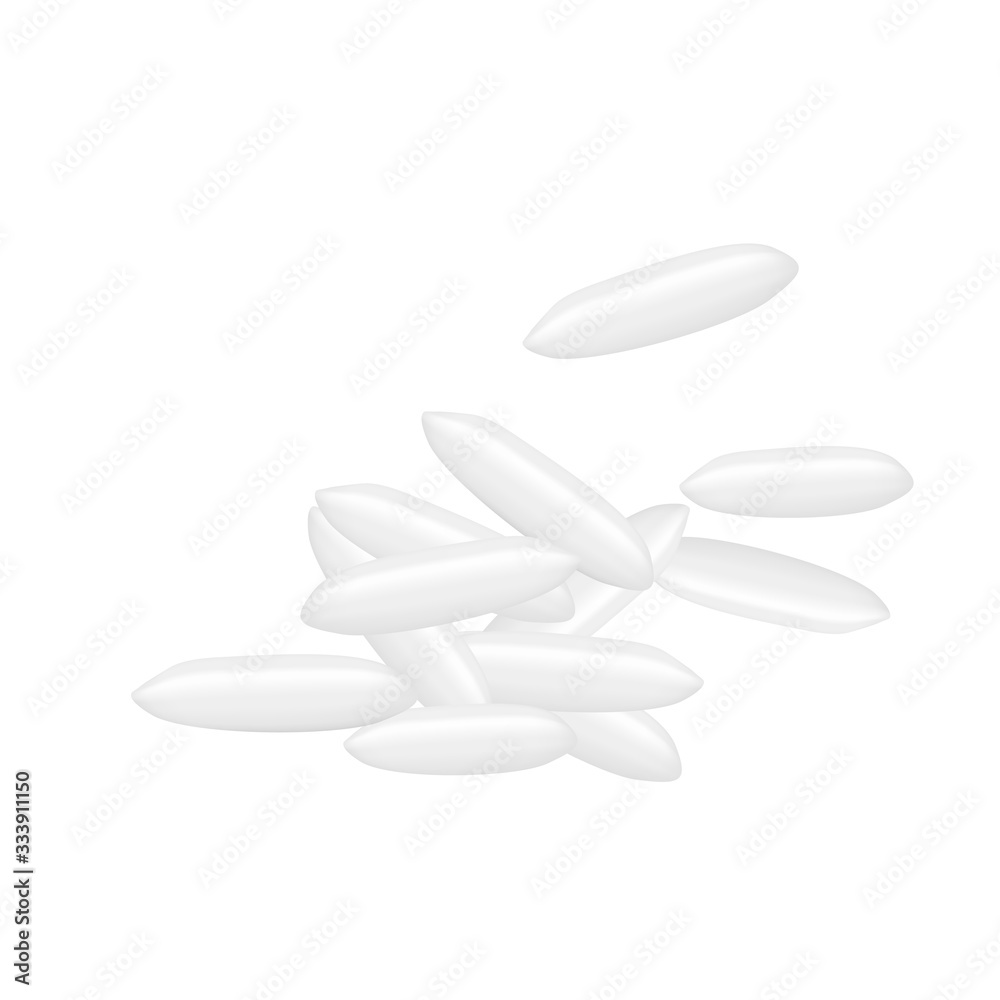 rice seed raw isolated on white, grains rice and paddy seed closeup