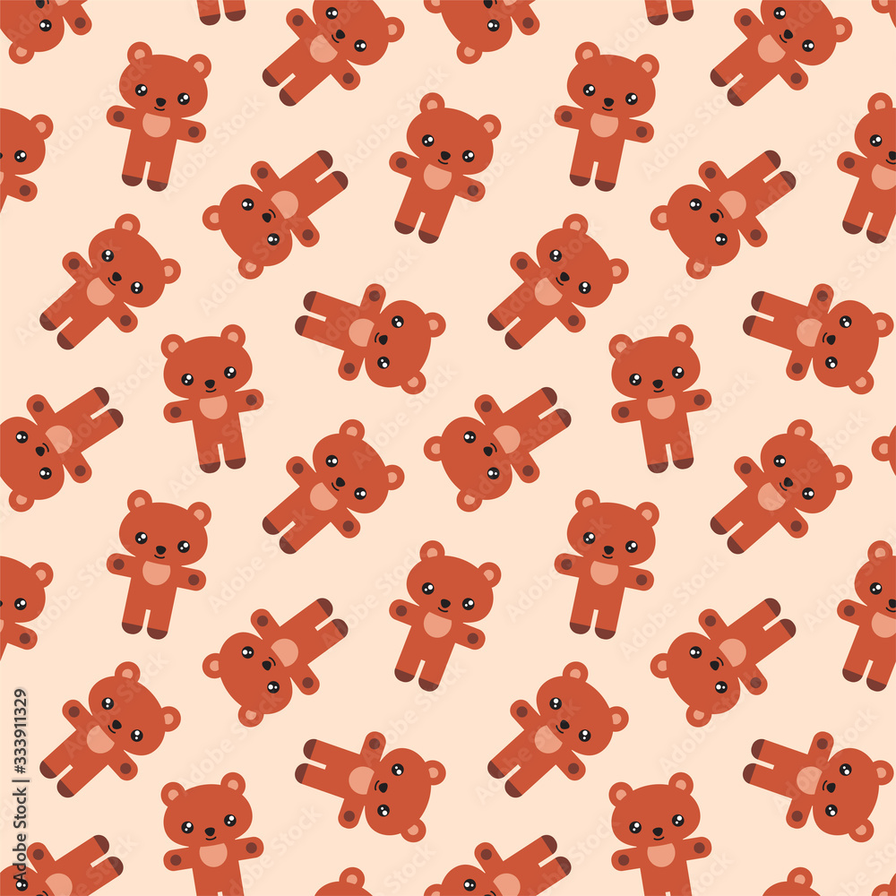 Fototapeta premium Cute animal pattern. Illustration of little bears on light brown background. Illustration in flat style. Vector 8 EPS