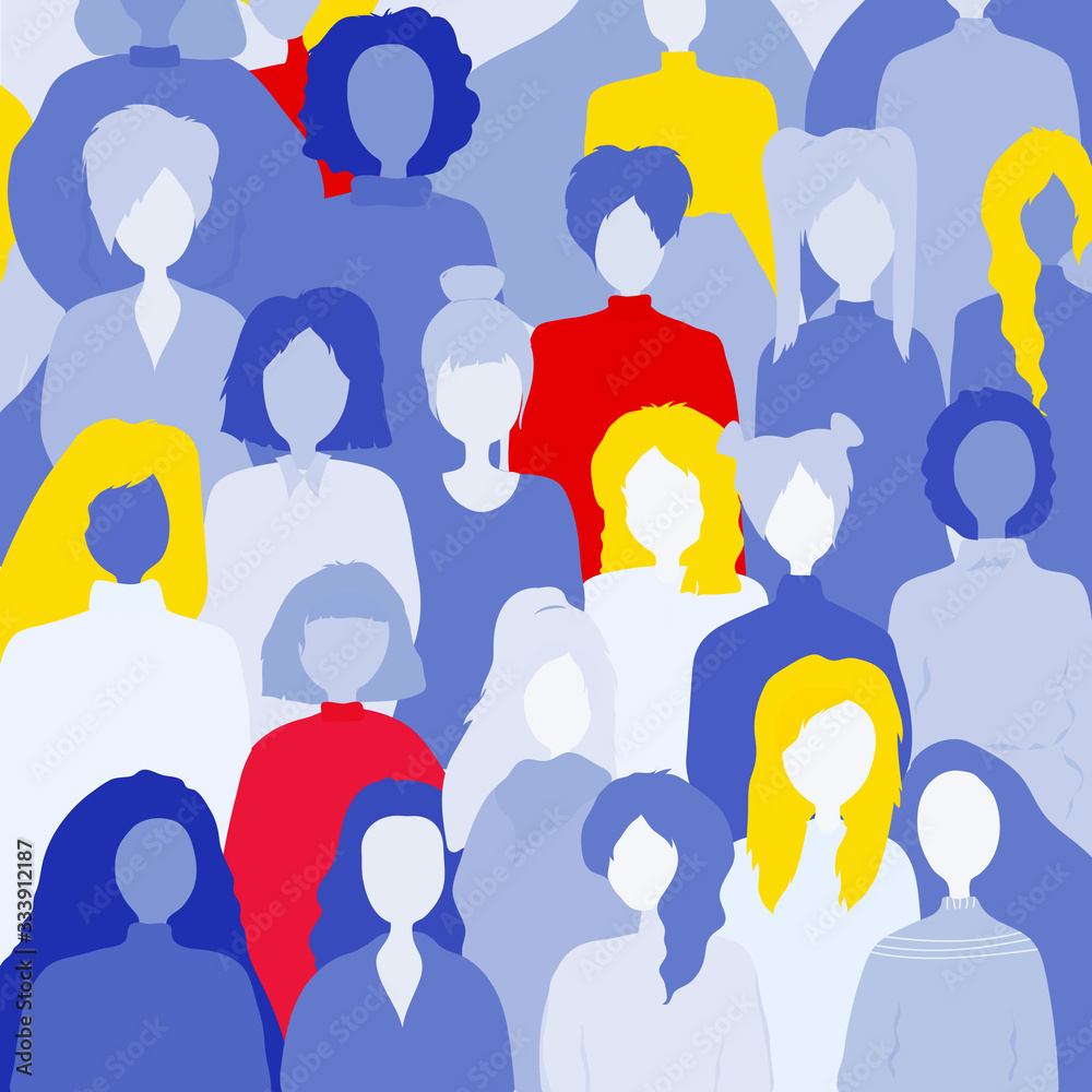 Group of women. Crowd of woman. Concept of feminism and woman rights. Vector illustration.