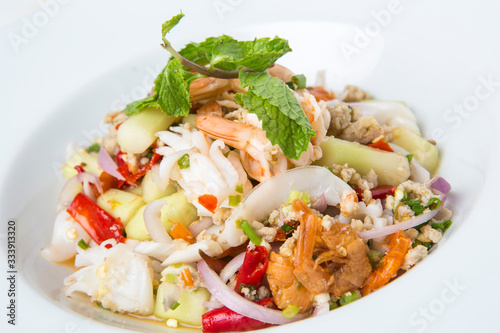delicious spicy mixed seafood thai food 
