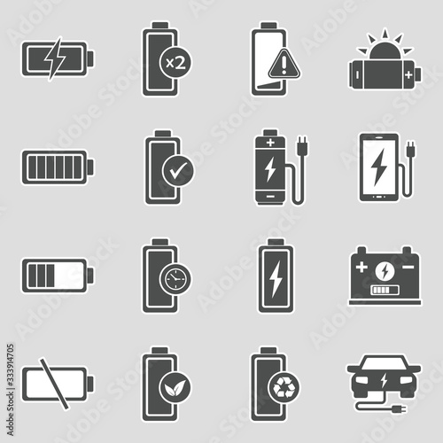 Battery Icons. Sticker Design. Vector Illustration.