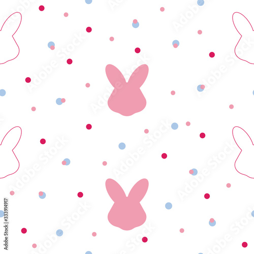Pastel rabbit, bunny heads and dots on white background. Perfect for easter decoration and baby textile designs.