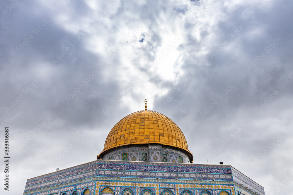 Fototapeta premium The upper part of the Dome of the Rock mosque on the Temple Mount in the Old Town of Jerusalem in Israel