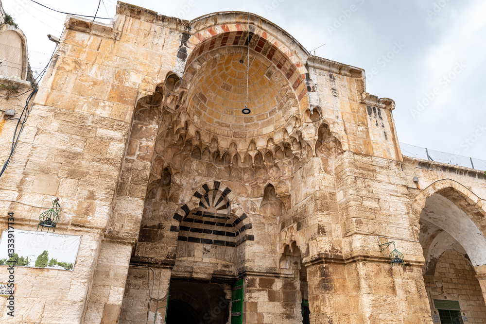The Bab al-Qattaneen - Gate of the Cotton Merchantsis one of the doors, which is open on the Temple Mount in the Old City in Jerusalem, Israel