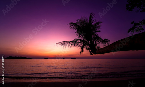 Beautiful sunset at the beach in the tropics. Sky and ocean