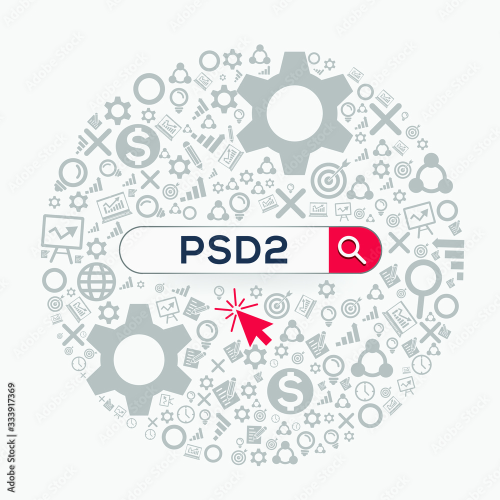 PSD2 mean (payment services directive) Word written in search bar ,Vector illustration.
