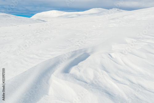 Snowdrift on mountain landscape, Norway.