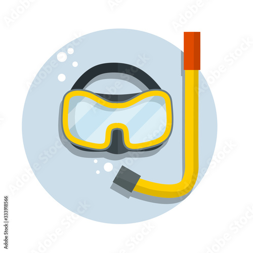 Scuba gear. Cartoon flat illustration. Rest and entertainment in sea and ocean. Snorkel and glasses. clothing of diver. item for diving and swimming under water
