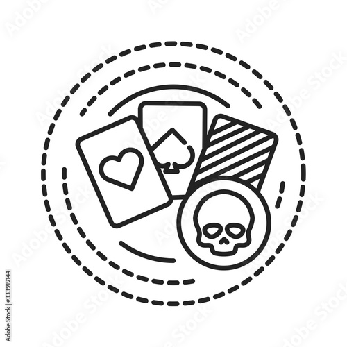 Gambling addiction black line icon. An urge to gamble continuously despite negative consequences or a desire to stop. Pictogram for web page, mobile app, promo.