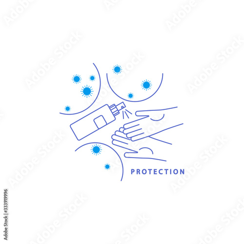 Hand washing. Disease prevention and hygiene. Healthcare. Linear icon with hands and soap. Sanitation and protection against infection and disease.