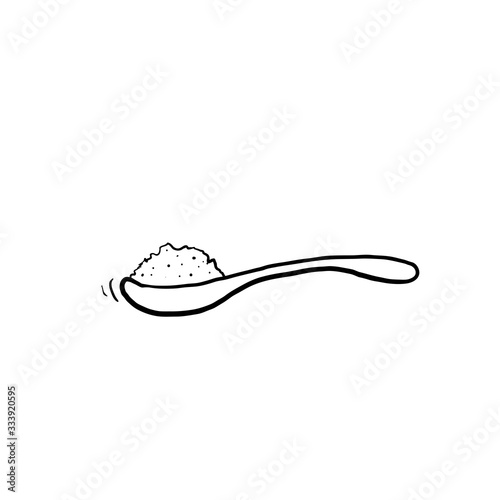 hand drawn Spoon with sugar salt icon. Teaspoon side view powder for tea or coffee.doodle style