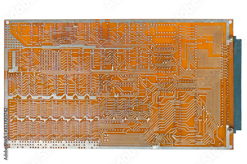 Printed circuit board on a white background.