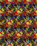 Bright leopard pattern with colored brush strokes, seamless vector