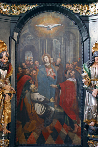 Canvas Print Pentecost, descent of the Holy Spirit, altar of the Holy Spirit in the Church of