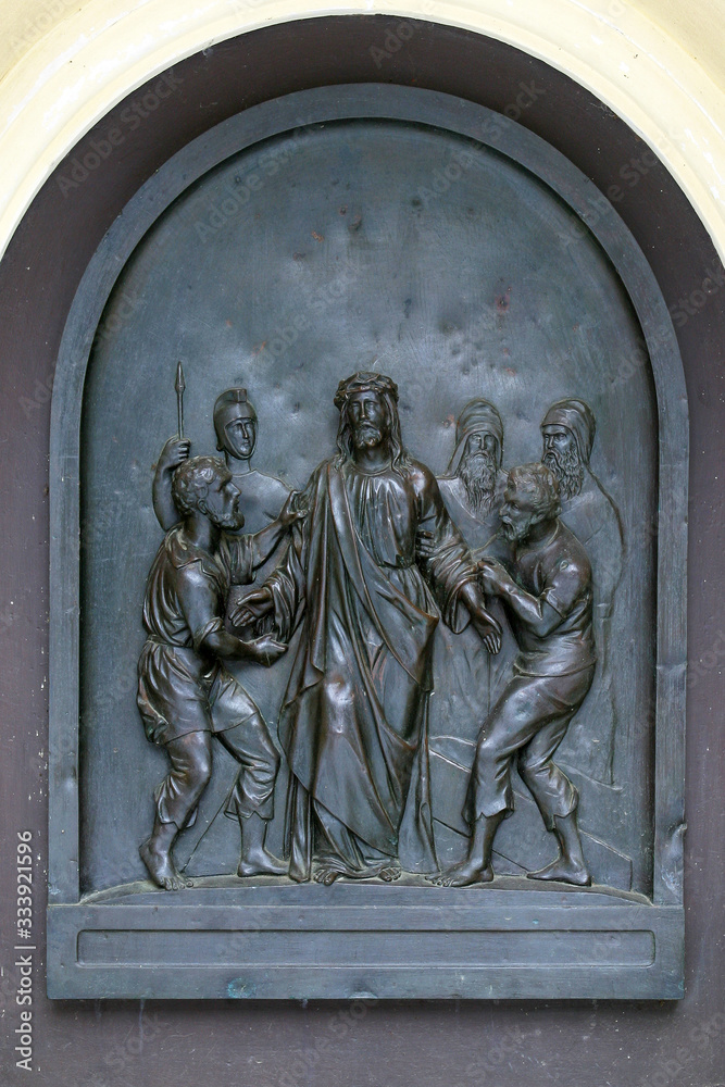 10th Stations of the Cross, Jesus is stripped of His garments, St Francis Xavier's Church in Zagreb, Croatia