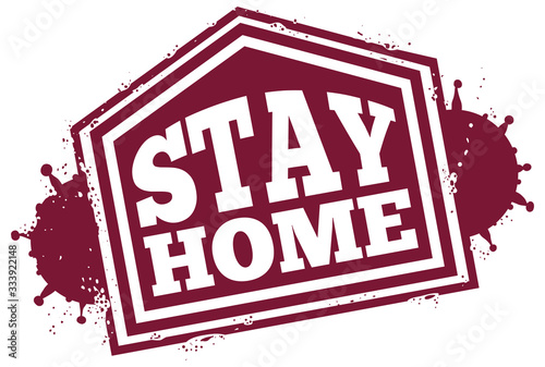 Stamp Promoting Stay Home with House and Coronavirus Shapes, Vector Illustration