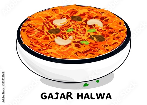 Gajar halwa or Carrot halwa indian Punjabi food Vector