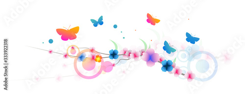 grafica, primavera, fiori, farfalle