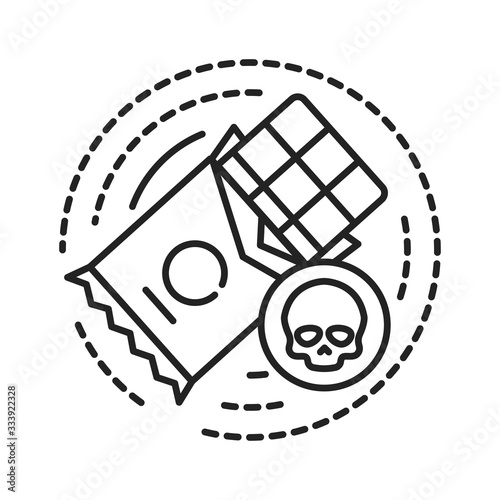 Sweet addiction black line icon. Physical or emotional dependence on eating confection. Pictogram for web page, mobile app, promo. UI UX GUI design element. Editable stroke.