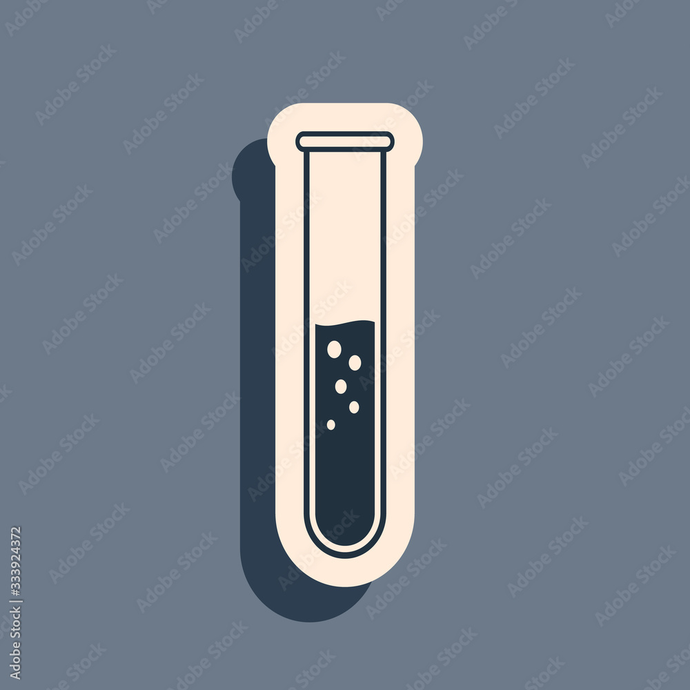 Black Test tube and flask - chemical laboratory test icon isolated on grey background. Long shadow style. Vector Illustration Black Test tube and flask - chemical laboratory test icon isolated on grey background. Long shadow style. Vector Illustration