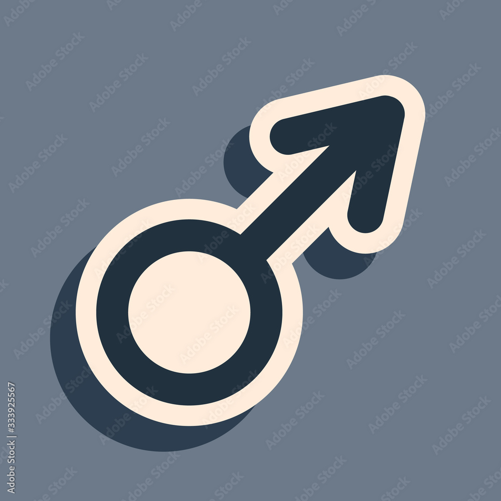 Black Male gender symbol icon isolated on grey background. Long shadow style. Vector Illustration Black Male gender symbol icon isolated on grey background. Long shadow style. Vector Illustration