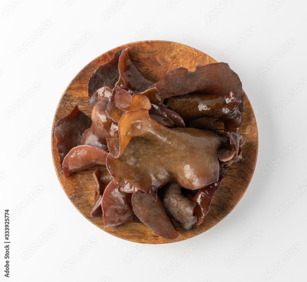 Wet Black Fungus, Tree Ear or Wood Ear Mushroom Isolated Wet Black Fungus, Tree Ear or Wood Ear Mushroom Isolated