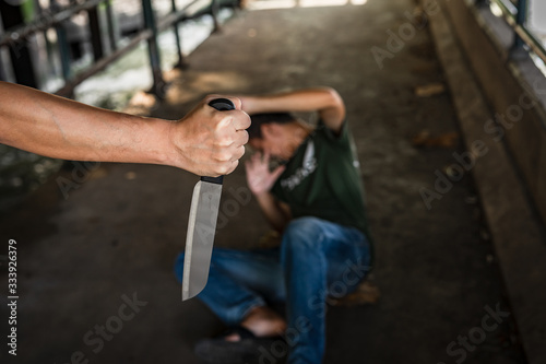 Quadro su tela Portrait of a man who was attacked using a knife from the criminal