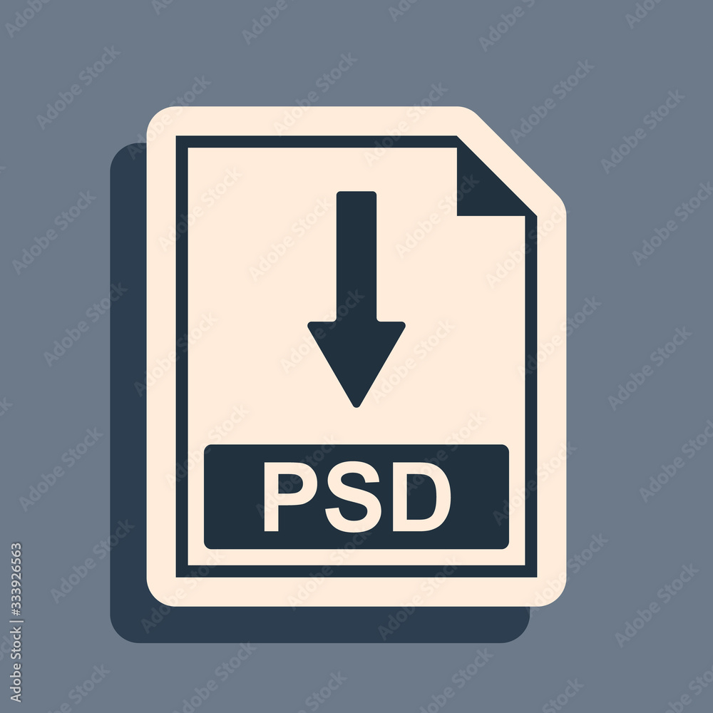 Black PSD file document icon. Download PSD button icon isolated on grey background. Long shadow style. Vector Illustration Black PSD file document icon. Download PSD button icon isolated on grey background. Long shadow style. Vector Illustration