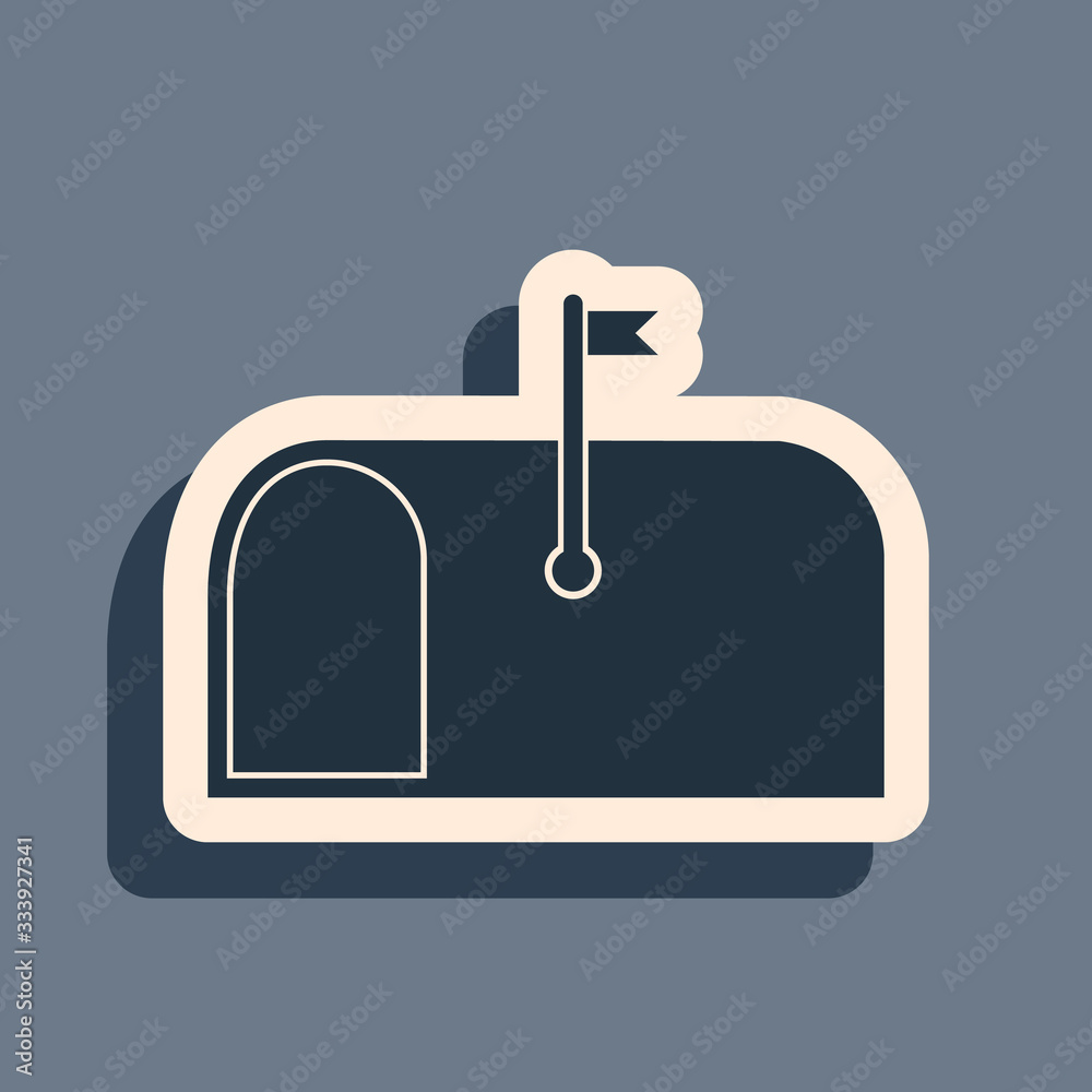 Black Mail box icon isolated on grey background. Mailbox icon. Mail postbox on pole with flag. Long shadow style. Vector Illustration Black Mail box icon isolated on grey background. Mailbox icon. Mail postbox on pole with flag. Long shadow style. Vector Illustration