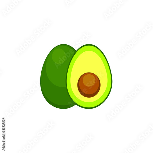 Green avocado, organic avocado, slice. Avocado isolated on white background.