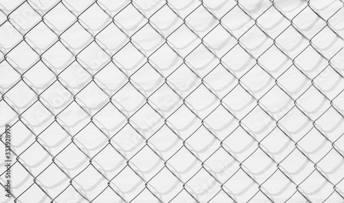 Wire mesh and shadow on white wall background