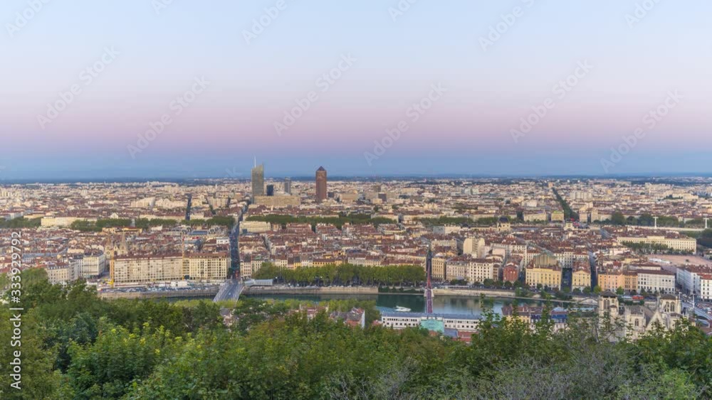 Lyon cityscape time lapse from day to night Lyon cityscape time lapse from day to night