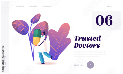 Gastroenterology Disease, Illness Prevention Landing Page Template. Female Doctor Character Carry Huge Medicine Pill Antibiotic or Painkiller, Treatment Pandemic Sickness. Cartoon Vector Illustration