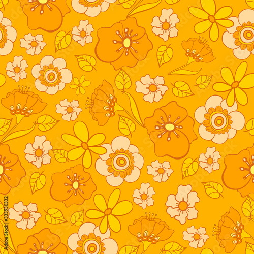 seamless pattern with bright flowers in the style of the 70s photo