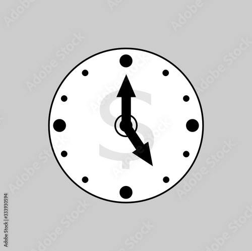 Time is money concept, clock and coin, long term financial investment, superannuation savings, future income, annual revenue, money profit and benefit, vector flat line icon