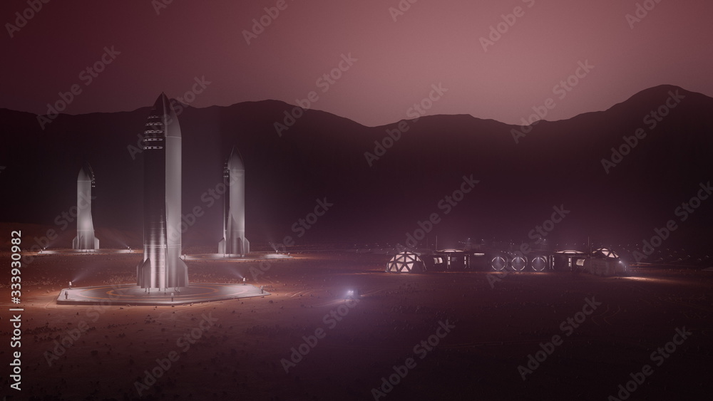 Fototapeta premium mars colony. flytrough to the base. 3d illustration