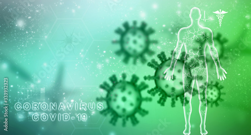 3d render Corona virus disease COVID-19. Microscopic view of a infectious virus