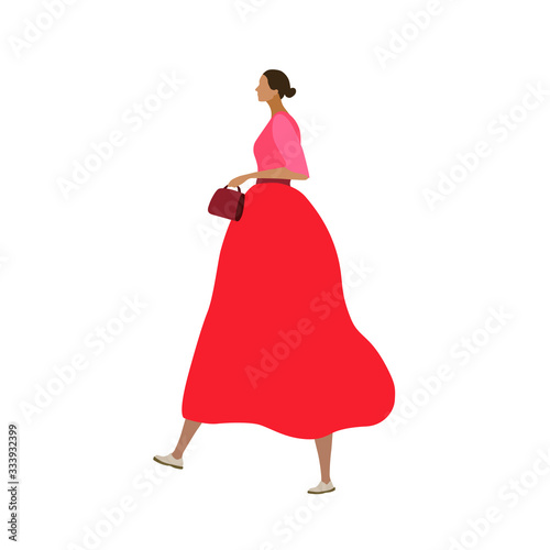 Vector illustration of  dressed up girl standing pose, fashion model, women on vocation modern sketch